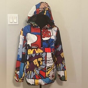 Reason Men’s Multicolor Comic-Print Hooded Windbreaker Size S EUC